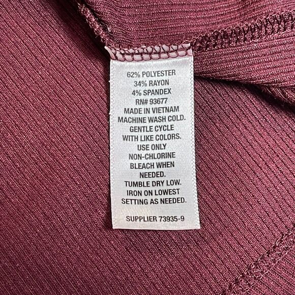 a.n.a | Burgundy Lettuce Edge Long Sleeve Ribbed Top | Small - Picture 6 of 6